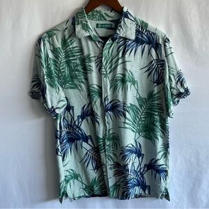 Men's Cubavera Green & Blue Hawaiian Print Short Sleeve Button Down Shirt